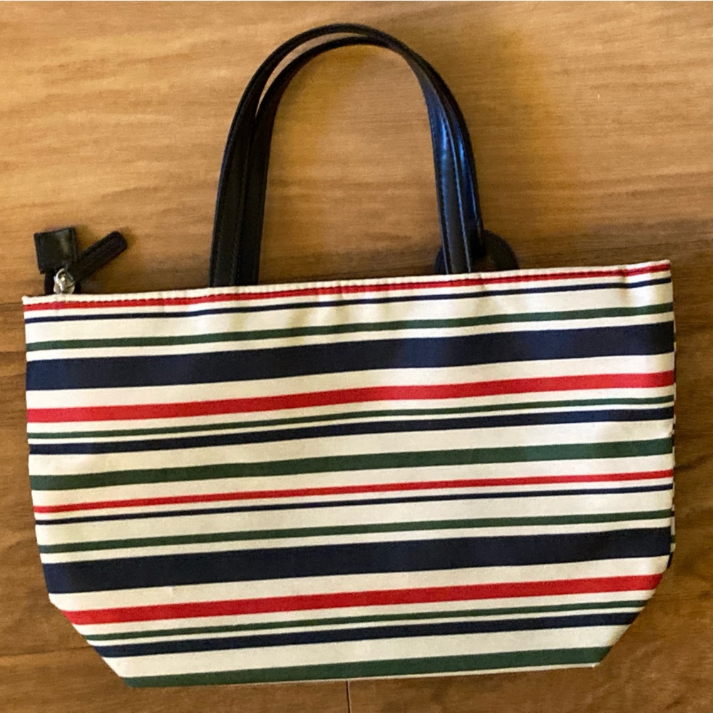 Striped Hand Bag in Navy, Red & Green